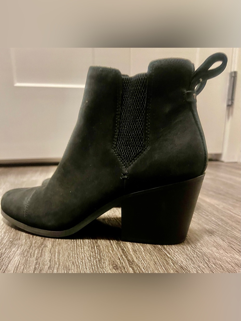 Toms Black Suede Chelsea Block Heel Ankle Boots